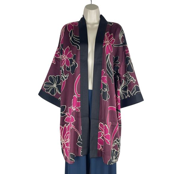 Chico's Travelers Floral Printed Kimono Jacket Deep Chianti Size L/XL - Picture 3 of 11